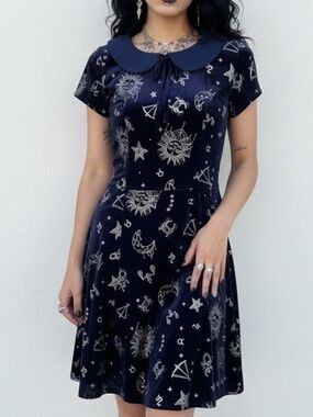 ModCloth x Collectif Zodiac Celestial Velvet Mini Dress in Size Small